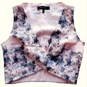 Robert Rodriguez Pink Gray Watercolor Floral Print Crossover Cotton Top Size 2